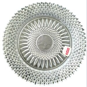 Vintage Fostoria 1978 English hobnail crystal plate with a center tree of life